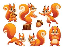 conjunto do esquilo dentro vários poses. desenho animado ilustração vetor