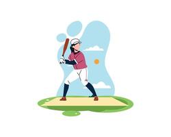 fêmea beisebol jogador leva passos para bater a bola. esporte e lazer conceito. saudável estilo de vida ilustração dentro flatstyle Projeto vetor