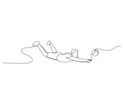 contínuo solteiro linha desenhando do masculino voleibol atleta saltos baixa para manter a bola a partir de tocante a chão. esporte Treinamento conceito. voleibol concorrência. Projeto ilustração vetor