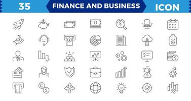 finança e o negócio linha ícones coleção. grande ui ícone conjunto dentro uma plano Projeto. fino esboço ícones pacote. linear ícone coleção. editável AVC. vetor