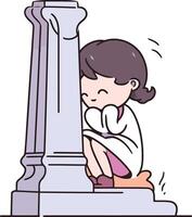 ilustração do uma pequeno menina sentado dentro frente do uma coluna. vetor
