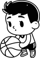 pequeno Garoto jogando basquetebol desenho animado ilustração isolado em uma branco fundo. vetor