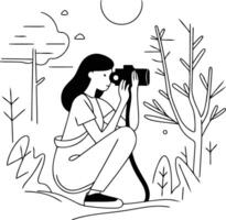 ilustração do uma menina com uma Câmera em a fundo do natureza. vetor