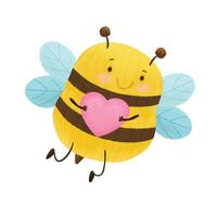 ilustração do uma fofa abelha segurando amor coração vetor
