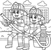 bombeiros com uma fogo Hidrante coloração página vetor