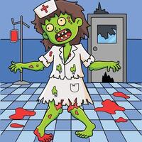 zumbi enfermeira colori desenho animado ilustração vetor