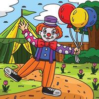 circo palhaço segurando balão colori desenho animado vetor