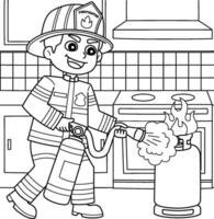 bombeiro segurando uma fogo extintor coloração vetor
