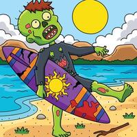 zumbi surfista colori desenho animado ilustração vetor