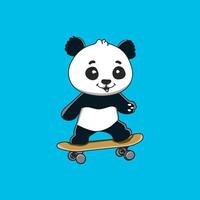 fofa panda jogar skate ícone ilustração. panda mascote desenho animado personagem. animal ícone conceito branco isolado. plano desenho animado estilo adequado para rede aterrissagem página, bandeira, folheto, adesivo, cartão vetor