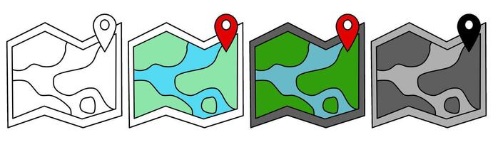 conjunto do mapa ilustração ícones com localização alfinetes vetor