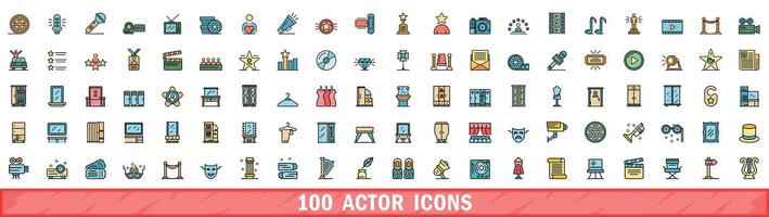 100 ator ícones definir, cor linha estilo vetor