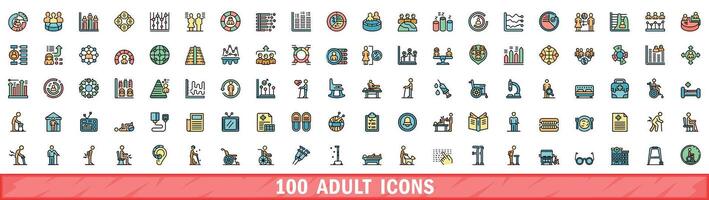 100 adulto ícones definir, cor linha estilo vetor