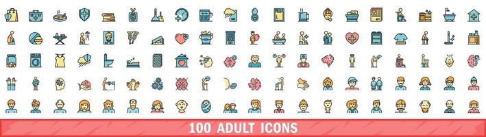 100 adulto ícones definir, cor linha estilo vetor