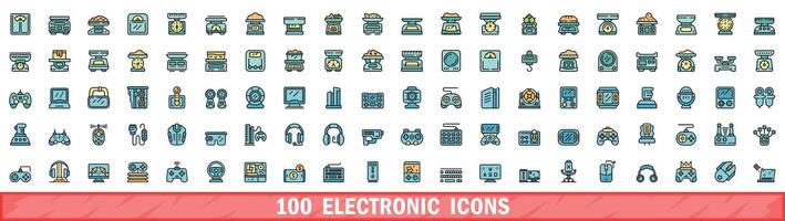 100 eletrônico ícones definir, cor linha estilo vetor