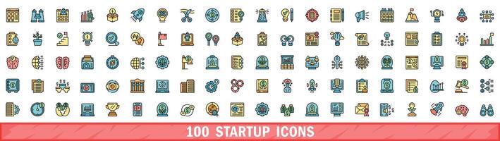 100 comece ícones definir, cor linha estilo vetor