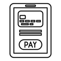 linha arte ilustração do uma Móvel telefone com uma digital Forma de pagamento tela enfatizando conectados transações vetor