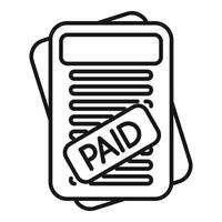 Preto e branco linha arte do uma recibo com uma pago carimbo, representando concluído Forma de pagamento vetor