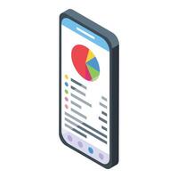 isométrico Smartphone com torta gráfico e analytics vetor