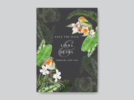 modelo de cartão de convite de casamento floral tropical lindo vetor