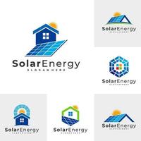 conjunto de modelo de vetor de logotipo de casa solar, conceitos de design de logotipo de energia solar criativa