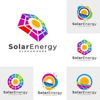 conjunto de modelo de vetor de logotipo colorido solar, conceitos de design de logotipo de energia de painel solar criativo