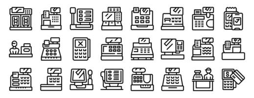caixa máquina ícone. uma Series do Preto e branco ícones do vários tipos do dinheiro registros vetor