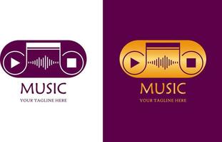 logotipo da música, logotipo do player de mídia e logotipo do rádio em dois estilos vetor