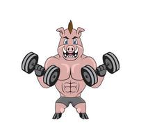 porco fitness fisiculturista cartoon personagem design ilustração vetor