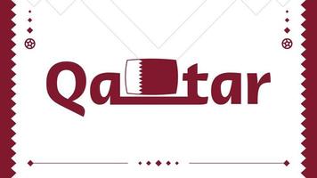 bandeira do Qatar e texto sobre fundo do torneio de futebol de 2022. ilustração vetorial padrão de futebol para banner, cartão, site. cor borgonha bandeira nacional qatar vetor