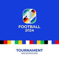 2024 logotipo de vetor do campeonato de futebol. emblema do logotipo do futebol ou futebol 2024 em fundo azul não oficial com linhas coloridas da bandeira do país. logotipo do futebol do esporte com o troféu da Copa.