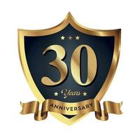 30º aniversário comemorando plano de negócios da empresa de texto com números. modelo de evento de aniversário de celebração de vetor escudo de cor vermelho ouro escuro