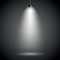 brilhante com lâmpada de holofotes de iluminação com efeitos transparentes em um fundo escuro xadrez. . espaço vazio para o seu texto ou objeto vetor