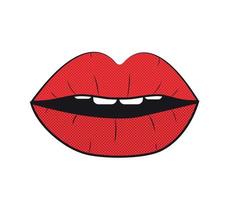 fundo de pop art de lábios vermelhos abertos em ilustração vetorial de fundo de ponto vetor