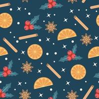 fundo de feliz natal com e bagas de azevinho e laranjas em azul vetor