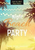 cartaz de festa de praia à noite de verão. fundo natural tropical com palma. ilustração vetorial vetor
