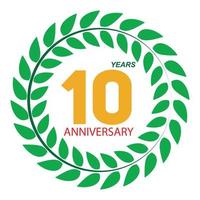 modelo logotipo 10 aniversário em ilustração vetorial de coroa de louros vetor