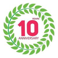 modelo logotipo 10 aniversário em ilustração vetorial de coroa de louros vetor