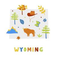 coleção de mapas dos EUA. símbolos de estado na silhueta de estado cinza - Wyoming vetor