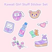 Conjunto de adesivos isolados de coisas de menina kawaii. Ícones bonitos da menina japonesa estética dos anos 90. ilustração vetorial eps 10 vetor