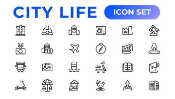 cidade vida linha ícones, sinais, linha ícone definir. editável vetor ícone.