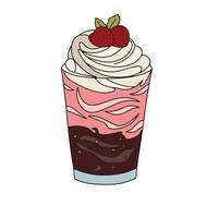 leite coquetel com chocolate e morango dentro desenho animado estilo. isolado em branco fundo. milkshake com açoitado creme. vetor ilustração.