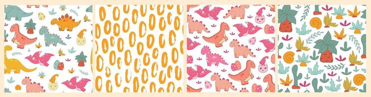 dinossauros desatado padrões coleção para berçário decoração, crianças têxtil impressões, papel de parede, scrapbooking, estacionário, invólucro papel, etc. eps 10 vetor