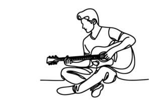 1 contínuo linha desenhando do homem jogando a guitarra esboço rabisco em branco fundo vetor