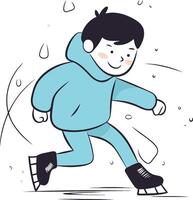 Garoto patinação em gelo. inverno esporte dentro desenho animado estilo. vetor