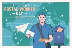 nacional postal trabalhadores dia celebração plano poster. vetor