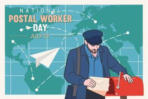 nacional postal trabalhadores dia celebração plano poster. vetor