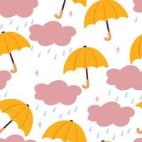desatado padronizar fofa desenho animado guarda-chuva e chuvoso nuvens vetor