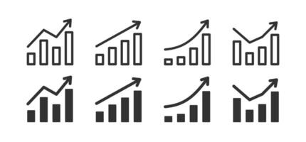 gráfico crescimento ícone. estatística diagrama. gráfico seta. diagrama progresso aumentar. infográfico bar. vetor