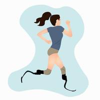 mulher com deficiência com próteses de pernas está envolvida na corrida. vetor